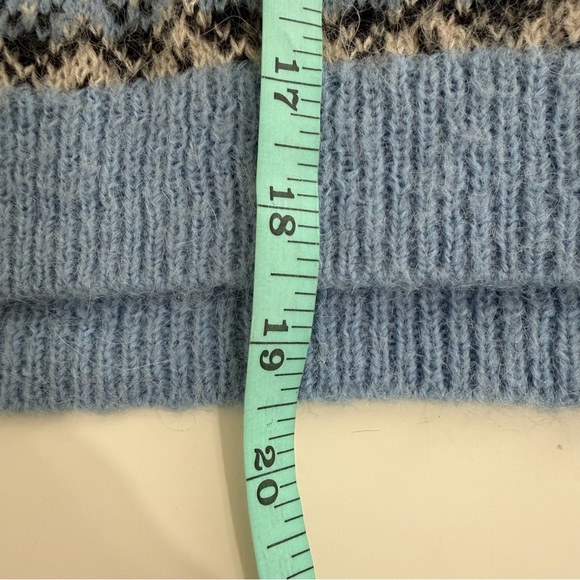 J. Crew Fair Isle Alpaca Wool Half Zip Sweater M Blue Cream Cropped Preppy - Picture 9 of 9